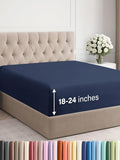 Extra Deep King Fitted Sheet - Hotel Luxury Single Fitted Sheet Only - Easily Fits 18 inch to 24 inch Mattress - Ultra Soft, Wrinkle & Fade Free w/Extra Deep Pockets - Breathable & Comfy - Navy Blue