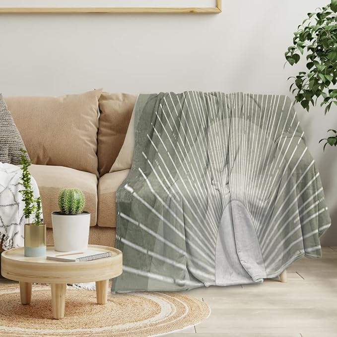 Boho Moss Green Sunrise Mid Century Throws Blankets Modern Abstract Decorative Blankets Boho Minimalist Geometric Aesthetic Soft Warm Bed Bedding Blankets for Couch Bedroom Office 40"x50"
