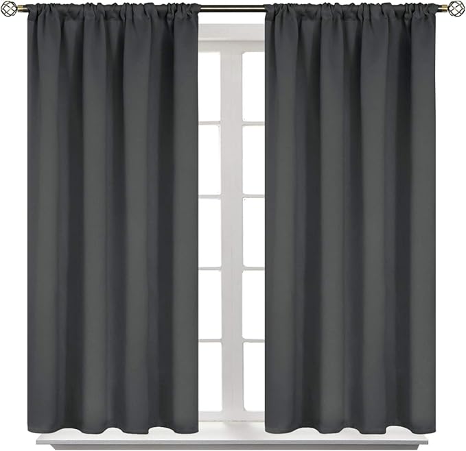BGment Dark Grey Blackout Curtains 54 Inches Length for Bedroom - Short Thermal Insulated Drapes Room Darkening Blinds with Rod Pocket Privacy for Basement Bathroom, 42 x 54 Inch, 2 Panels