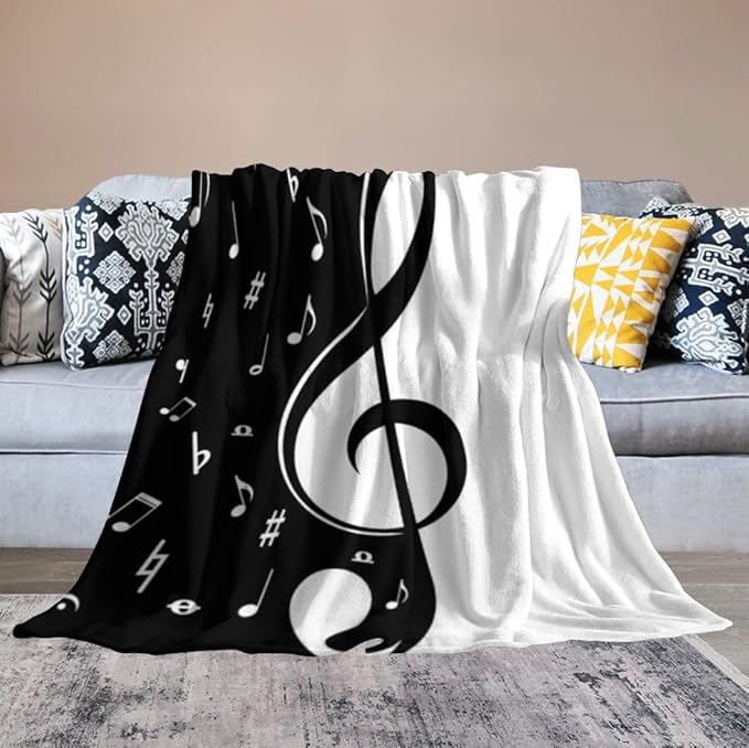 Music Blanket Abstract Funny Black White Music Note Art Printed Soft Cozy Lightweight Throw Blanket for Kids Girls Boys Women Bedroom Living Room Dorm Chair Sofa Travel 70x80in
