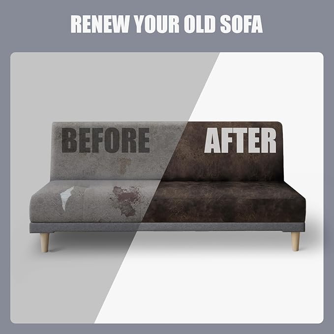 molasofa Leather Like Stretch Futon Slipcover Armless Futon Bed Sofa Cover Furniture Protector with Elastic Bottom, Soft and Washable Futon Cover for Sofa Bed Stay in Place（Medium，Dark Brown）