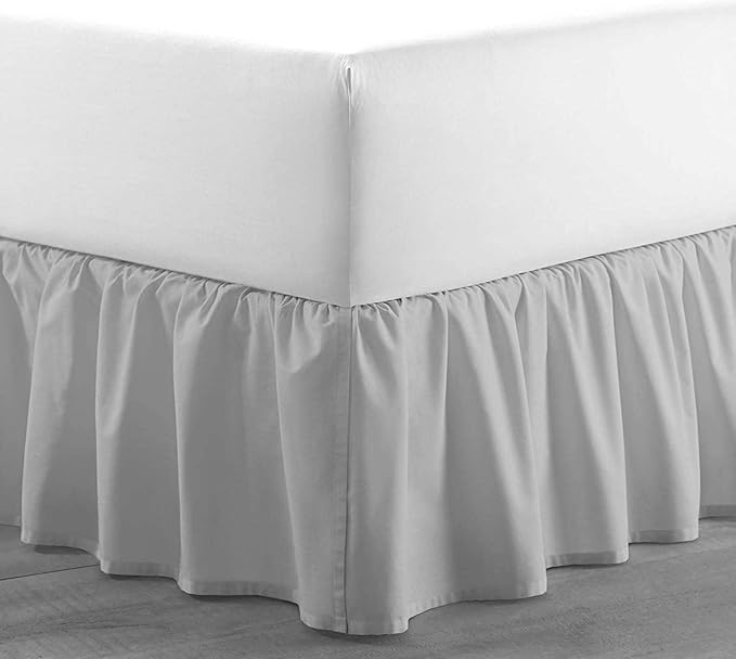 SlumberWell King Bed Skirt with Split Corners, Soft Microfiber, 15 Inch Drop, Light Grey Solid, Elegant Ruffled Design