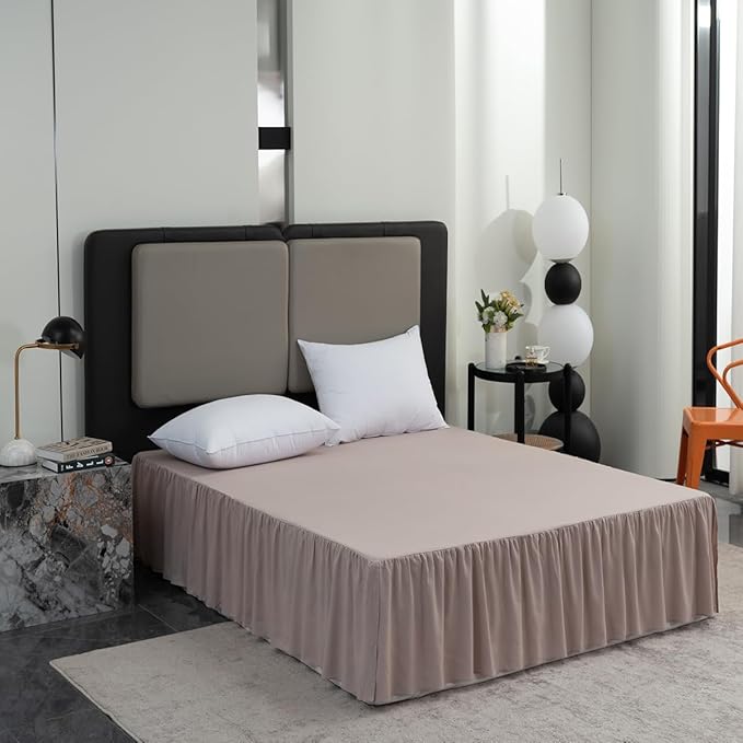 Bed Skirt King Size Ruffled Bed Skirt with Split Corners, 16 Inch Drop Dust Ruffle Bed Skirts with Platform, Khaki