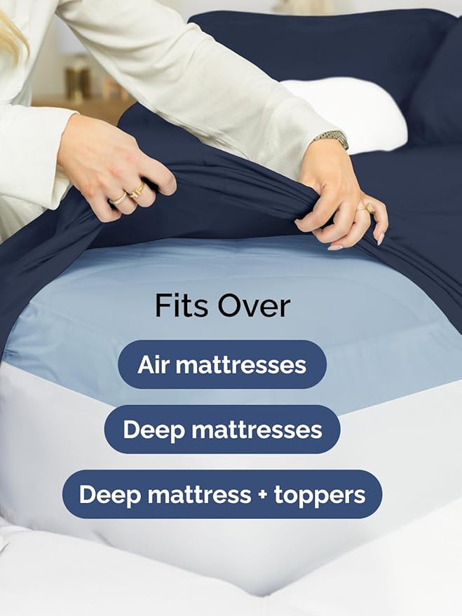Extra Deep Twin Fitted Sheet - Hotel Luxury Single Fitted Sheet Only - Easily Fits 18 inch to 24 inch Mattress - Ultra Soft, Wrinkle & Fade Free w/Extra Deep Pockets - Breathable & Comfy - Navy Blue