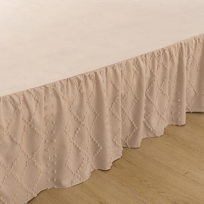 Bed Skirt Queen Size Ruffled Bed Skirt with Split Corners, 18 Inch Drop Dust Ruffle Bed Skirts with Platform, Boho Tufted Shabby Chic Queen Size Bed Skirts, Cream