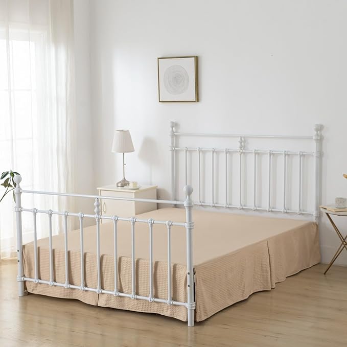 Bed Skirt, Bed Skirt King Size, Pleated Waffle Weave Bed Skirt with Split Corners, King Bed Skirt 14 Inch Drop (Light Camel, King - 14" Drop)