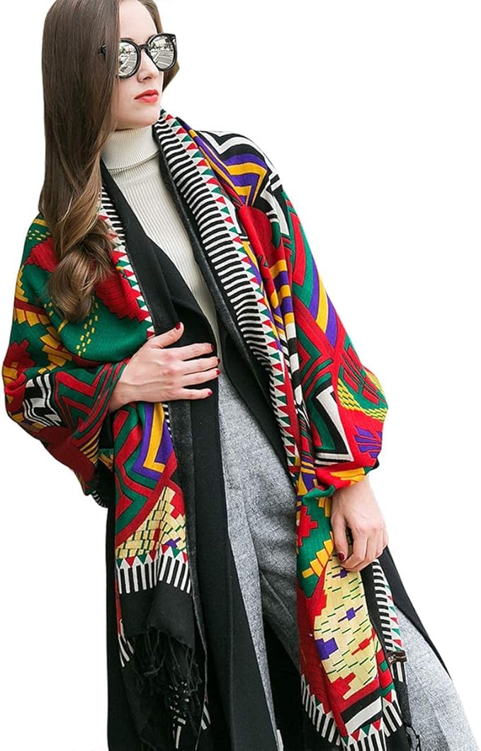 DANA XU 100% Merino Wool Extra Large Pashmina Blanket Travel Scarf Cashmere Wrap for Women Fall Winter Oversize Shawl Floral