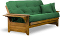 Nirvana Futons Brentwood Tray Arm Futon Sofabed Set - Queen Frame, 8" Hunter Green Mattress, Rich Heritage Finish