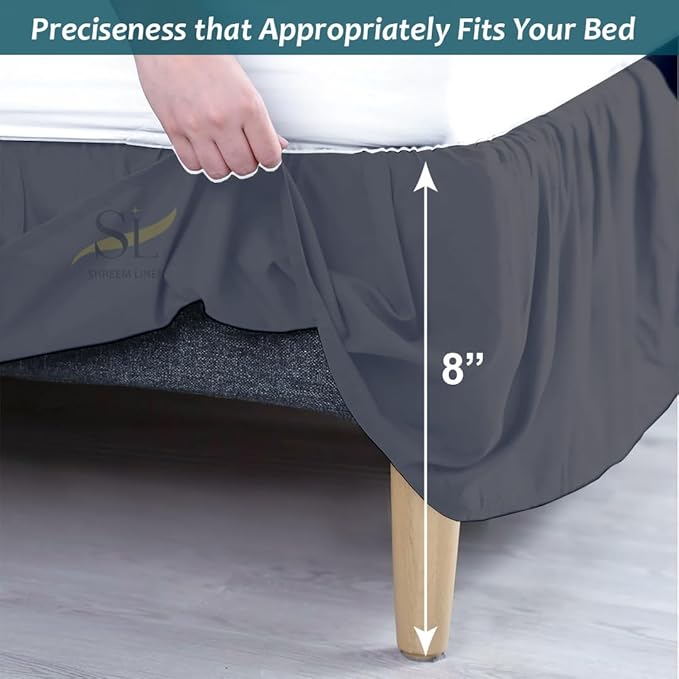 Shreem Linen Ruffled Bed Skirt with Split Corners, Gathered Style, 100% Microfiber, 8-Inch Drop, Dust Ruffle Bedskirt with Platform, Olympic Queen, Dark Grey
