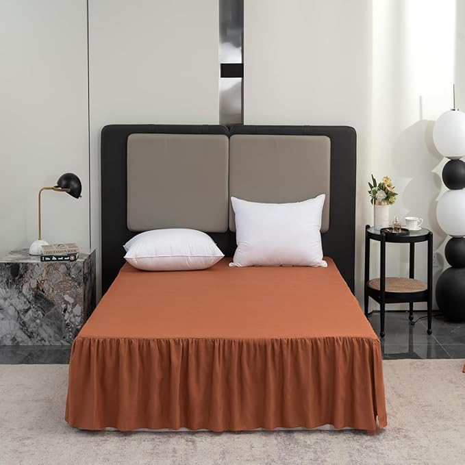 Terracotta Bed Skirt King Size Ruffled Bed Skirt with Split Corners, King Bed Skirt 14 Inch Drop, King Size Bed Skirt Terracotta for Ruffled Bed Skirt with Split Corners, Bed Skirt King Size