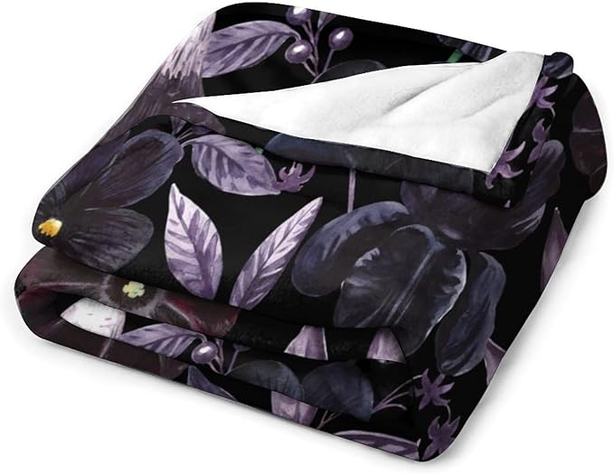 Gothic Floral Blanket, Vintage Abstract Black Purple Peony Flowers Mushroom Print Throw Blanket for Room Bedding Couch Decor Soft Lightweight Warm Cozy, 50"x60"