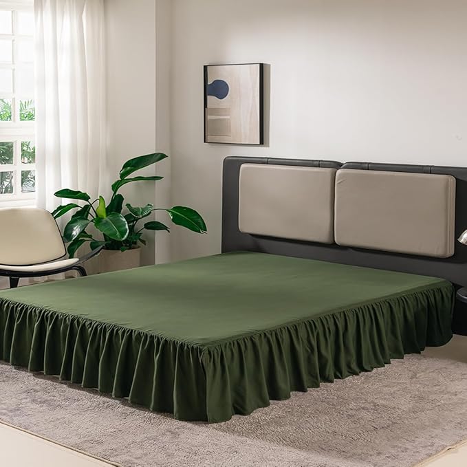 TSUTOMI Green Bed Skirt Full Size Ruffled Bed Skirt with Split Corners, Full Bed Skirt 12 Inch Drop, Full Size Bed Skirt Green for Ruffled Bed Skirt with Split Corners, Bed Skirt Full Size