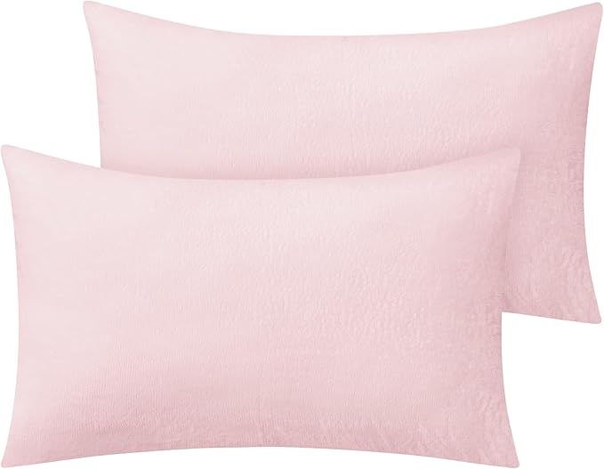 BEDELITE Flannel Pillow Cases Queen Size Set of 2, Super Soft Fleece Pillowcases with Zipper for Bedroom, Sofa, Couch,Luxury Cozy Fuzzy Velvet Pillow Shams for All Seasons(20x30 Inches,Pink)