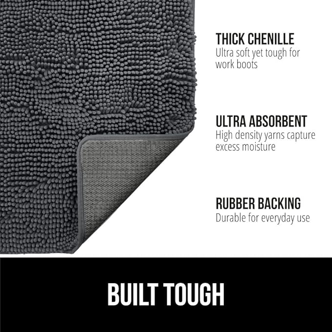GORILLA GRIP SOAKSTOPPER Dog Door Mat, 48x30 Machine Washable Rug Absorbent Doormat Captures Moisture Mud Dirt, Quick Dry Soft Chenille Entryway Rugs Indoor Entrance Mats for Dog Paws, Charcoal