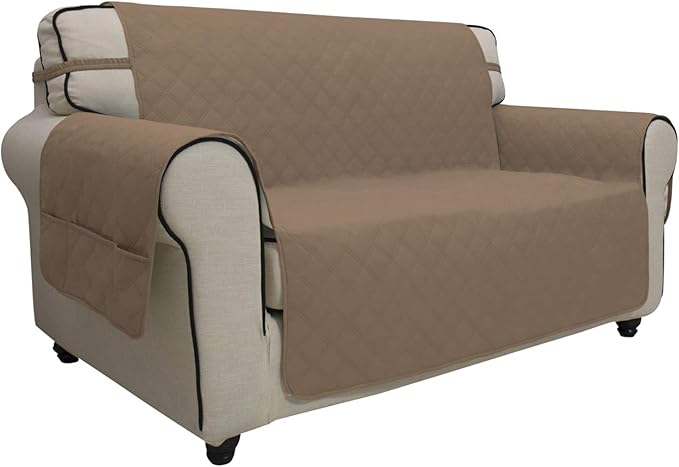 Easy-Going Sofa Slipcover Loveseat Cover Waterproof Couch Cover Washable Sofa Cover for 2 Cushion Couch Non-Slip Fabric Furniture Protector with Pocket for Pets Kids Dog Cat (Loveseat, Camel)