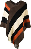 Ferand Women's Striped Poncho Sweater Cozy Knit Fringe Shawl Wraps for Fall Winter