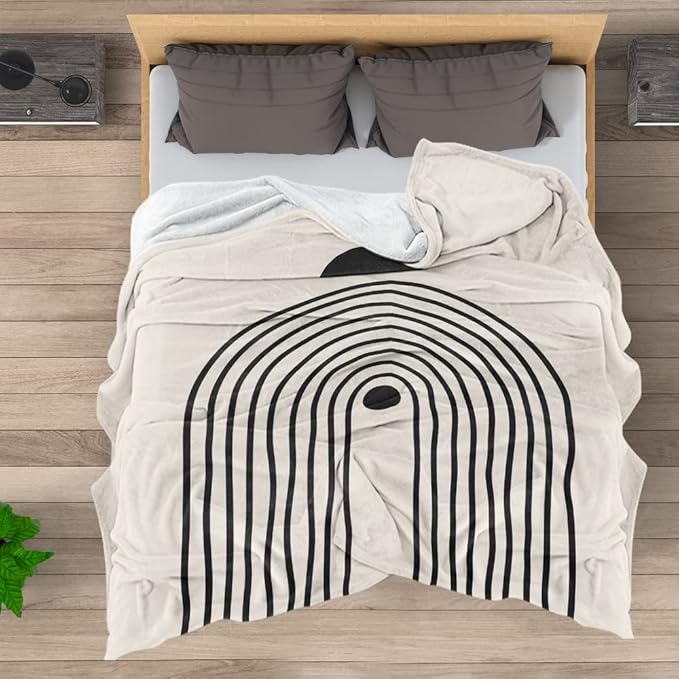 Boho Mid Century Blankets Orange Beige Throws Abstract Modern Aesthetic Bedding Minimalist Sun Leaf Soft Warm Bed Bedding Blankets for Couch Bedroom Sofa Office Cozy Flannel Blanket 70"X80"