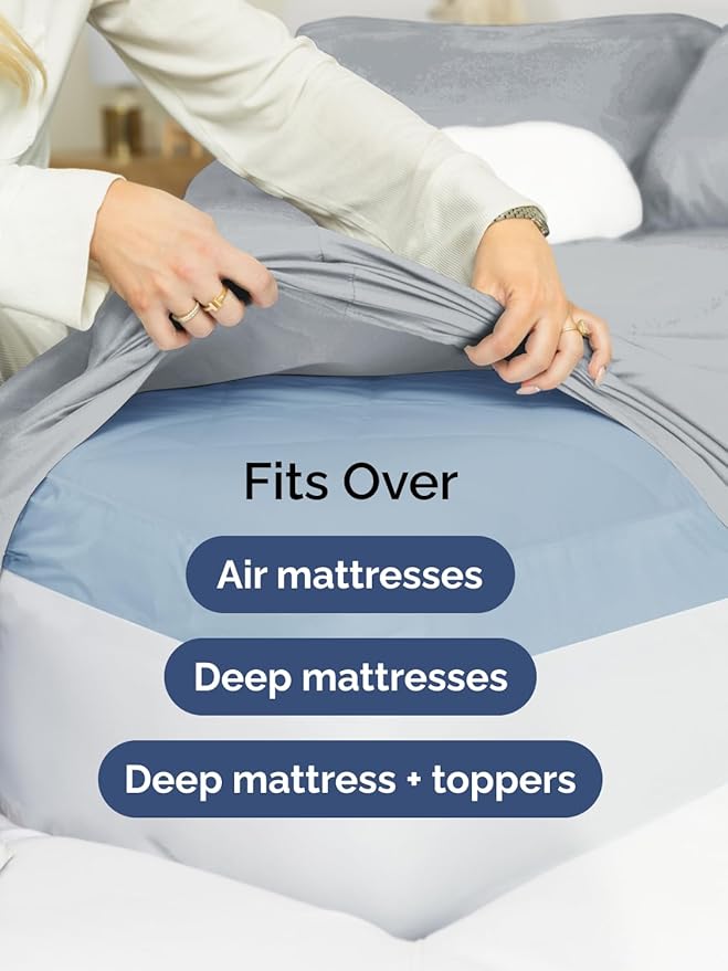 Extra Deep King Fitted Sheet - Hotel Luxury Single Fitted Sheet Only - Easily Fits 18 inch to 24 inch Mattress - Ultra Soft, Wrinkle & Fade Free w/Extra Deep Pockets - Breathable & Comfy - Steel Blue