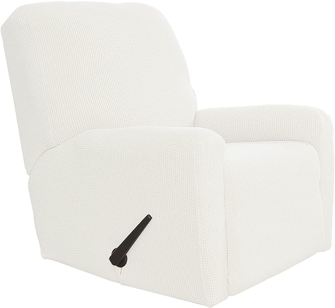 Easy-Going Recliner Stretch Sofa Slipcover Sofa Cover 4-Pieces Furniture Protector Couch Soft with Elastic Bottom, Spandex Jacquard Fabric Small Checks(Recliner,Cream)