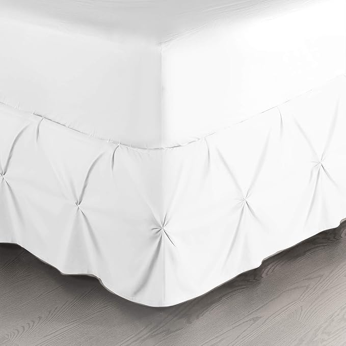 Nestl White Bed Skirt Full Size, Pinch Pleat Full Bed Skirt, 14" Inch Drop Full Bedskirt, Hotel Quality White Bed Skirts, Premium Microfiber Bedskirt for Full Bed, White Full Bed Skirt