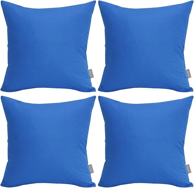 Thmyo 4-Pack 100% Cotton Comfortable Solid Decorative Throw Pillow Case Square Cushion Cover Pillowcase Sublimation Blank Pillow Covers DIY Throw Pillowcase for Sofa Bedroom(18x18 inch/ 45x45cm,Blue)