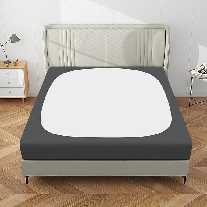 PureFit Stretchy Box Spring Cover Queen - Elastic Fitted Box Spring Wrap Around 4 Sides, Wrinkle & Fading Resistant Fits Queen Size Beds, Dark Gray