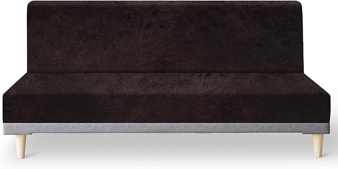 molasofa Leather Like Stretch Futon Slipcover Armless Futon Bed Sofa Cover Furniture Protector with Elastic Bottom, Soft and Washable Futon Cover for Sofa Bed Stay in Place（Medium，Chocolate）