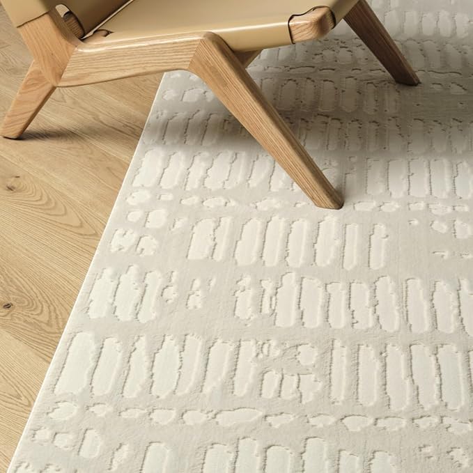 Revival Rugs Shell 6'7"x9' Washable Area Rug for Living Room Bedroom - 100% Recycled Oeko-TEX Certified, Medium Pile, Beige, Cream
