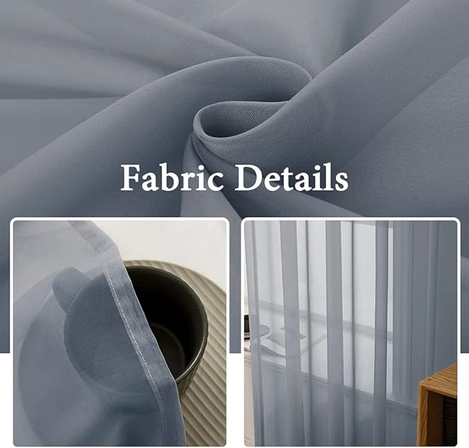 MIULEE 2 Panels Solid Color Sheer Window Curtains Elegant Window Voile Panels/Drapes/Treatment for Bedroom Living Room (54X90 Inches Dark Grey)