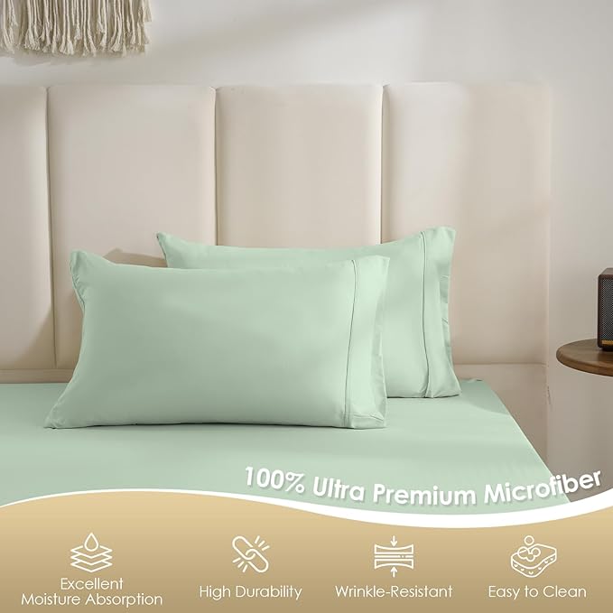 Holtel Luxury Twin Size Sheet Set - 3 Piece Soft Microfiber Sheets for Twin Size Bed, 16" Deep Pocket Easy Care Wrinkle Free Cooling Bedding Sheet and Pillowcase Set, Sage Green