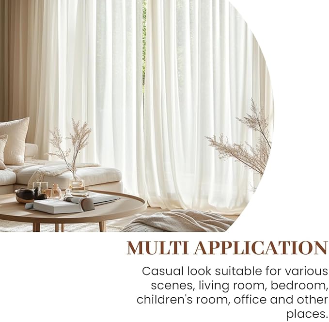 Dreaming Casa Taupe Sheer Curtains 204 Inches Long, Rod Pocket & Back Tab Light Filtering Textured Sheers for Living Room Bedroom, 2 Panels, Each 52" W x 204" L
