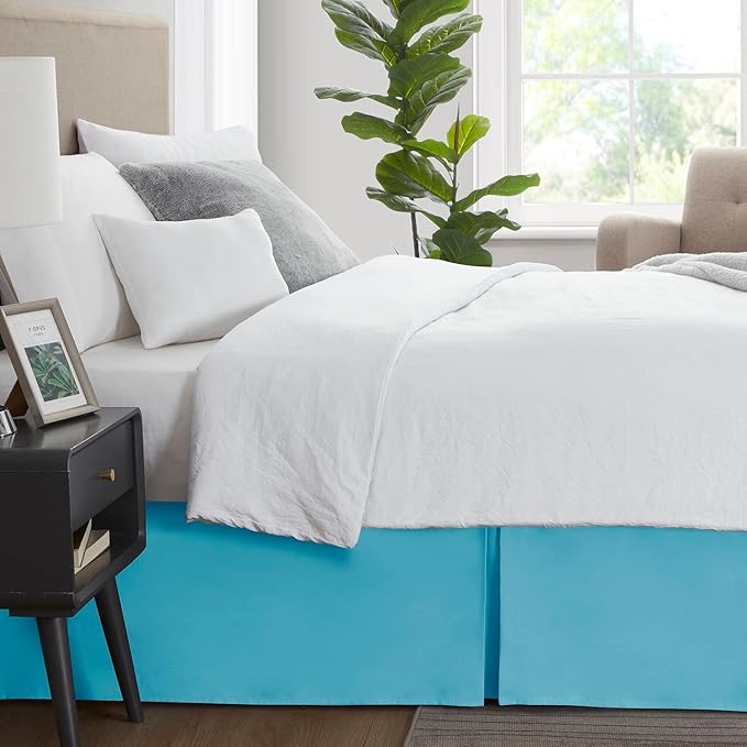 Nestl Beach Blue Full Bed Skirt - Full Size Bed Skirt 14 Inch Drop - Brushed Microfiber Bed Skirts - Hotel Quality Pleated Bed Skirt - Shrinkage & Fade Resistant