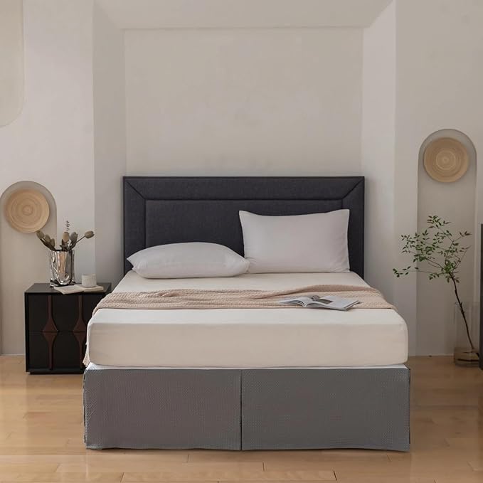 King Bed Skirt, Wrap Around Bed Skirt with Pleated Corner, 16 Inch Drop Pleated Waffle Weave Bedskirts, Anti-Slip, Microfiber, Grey, 16'' King