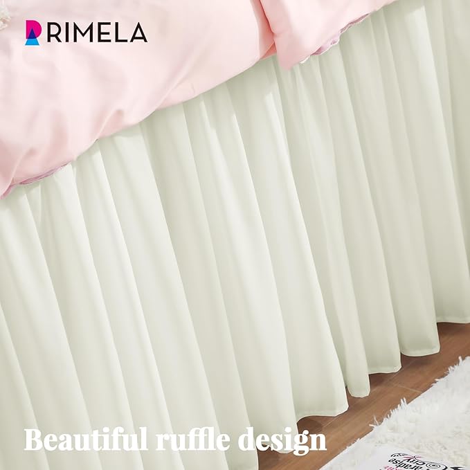 RIMELA Cream Dorm Bed Skirt Twin XL 32 Inch Drop, Easy to Install Extra Long Wrap Around Elastic Dust Ruffle, Bedskirt Silky Fabric Machine Washable (Twin XL 80“L x 39”W & Twin 75“L x 39”W)