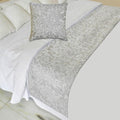 The HomeCentric King/Queen/Twin Silver Decorative Full 68"x18" Bed Runner Without Pillow Cover, Abstract, Floral, Bead Hand Embroidery Bed Scarf on Jacquard Fabric - Ethereal Silver