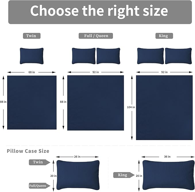 Easy-Going Full/Queen Size Reversible Quilt Set with 1 Quilt and 2 Pillow Shams, Soft Bed Quilt Cover, Water Resistant Lightweight Bedspread, Stain Resistant, Olive Leaf-Dark Blue/Light Blue