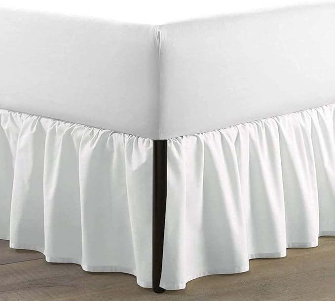SKY BEDDINGS - Queen Size Ruffled Bed Skirt with Split Corners - 21 Inch Drop Dust Ruffle Bed Skirt with Platform Three Sided Coverage - 100% Microfiber, White