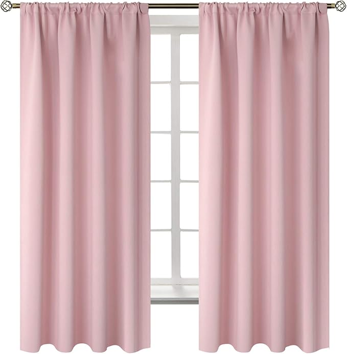 BGment Pink Room Darkening Curtains 63 Inches Length - Rod Pocket Thermal Insulated Blackout Curtain Drapes for Kids Room, 42 x 63 Inch, 2 Panels