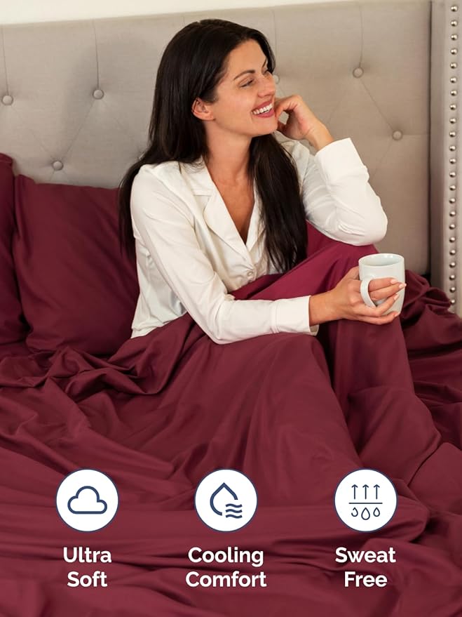 Extra Deep Cal King Fitted Sheet - Hotel Luxury Single Fitted Sheet Only - Easily Fits 18 inch to 24 inch Mattress - Ultra Soft, Wrinkle Free with Extra Deep Pockets - Breathable & Comfy - Burgundy
