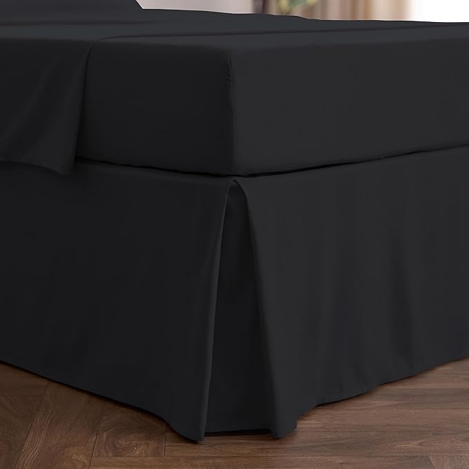 Mellanni Bed Skirt Cal King Size- Bed Skirting - 15-Inch Tailored Drop Pleated Dust Ruffle - Hotel Luxury Bedding - Wrinkle, Fade, Stain Resistant - 1 Bedskirt (Cal King, Black)