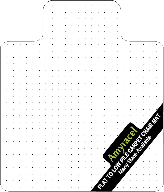 Amyracel Clear Chair Mat for Low Pile Carpet, 53'' x 45'' Thick Computer Desk Chair Mat for Carpeted Floors, Easy Glide Plastic Floor Mat for Office Chair on Carpet Protection (45'' x 53'' with Lip)