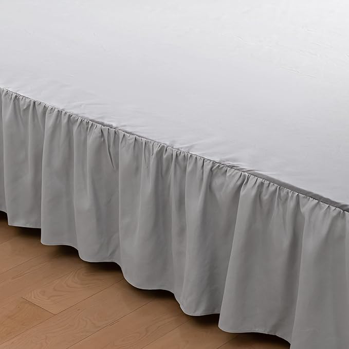 Bed Skirt Queen Size Ruffled Bed Skirt with Split Corners, 12 Inch Drop Dust Ruffle Bed Skirt with Platform, Light Gray