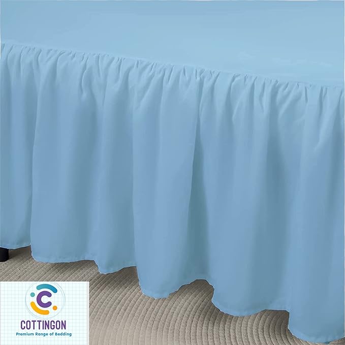 Ruffled Bed Skirt with Split Corners-Dust Ruffle - 15" Drop 100% Microfiber Soft,Sheen & Luxurious Look - Bed Skirts (Light Blue -Queen)