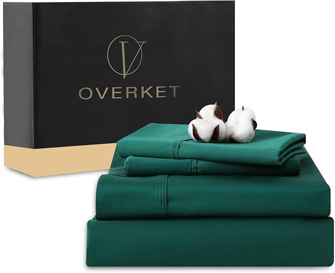 100% Egyptian Cotton Sheets Cal King Sheet Set 4PCS 1000 Thread Count Sateen Weave Soft Breathable 16-Inch Deep Pocket（California King,Dark Green）