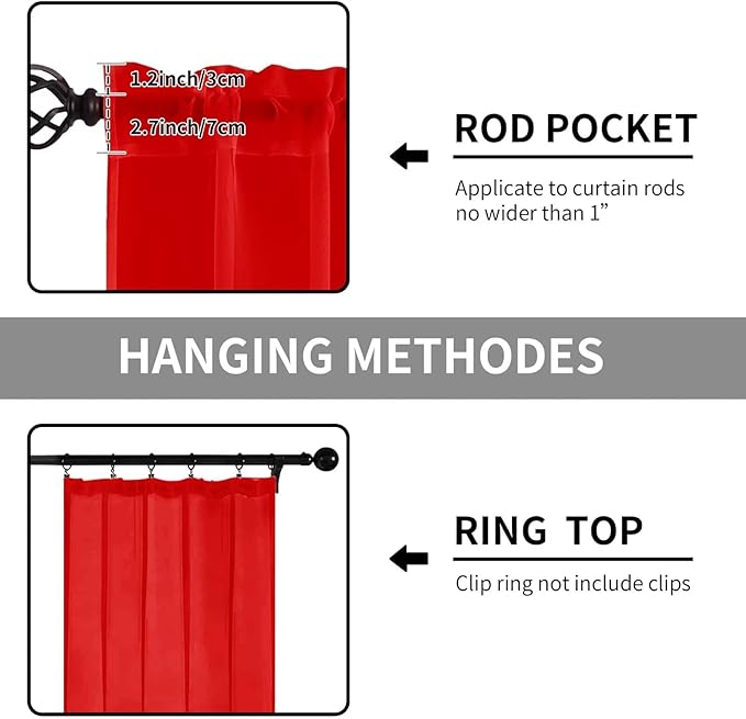 Sheer Curtains 54 Inches Long 2 Panels, Rod Pocket Short Curtain for Kitchen, Bedroom, Cafe Window(Red 38" W x 54" L)