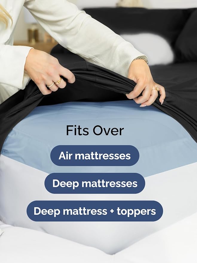 Extra Deep Twin Fitted Sheet - Hotel Luxury Single Fitted Sheet Only - Easily Fits 18 inch to 24 inch Mattress - Ultra Soft, Wrinkle Free w/Extra Deep Pockets - Easy-Care, Breathable & Comfy - Black