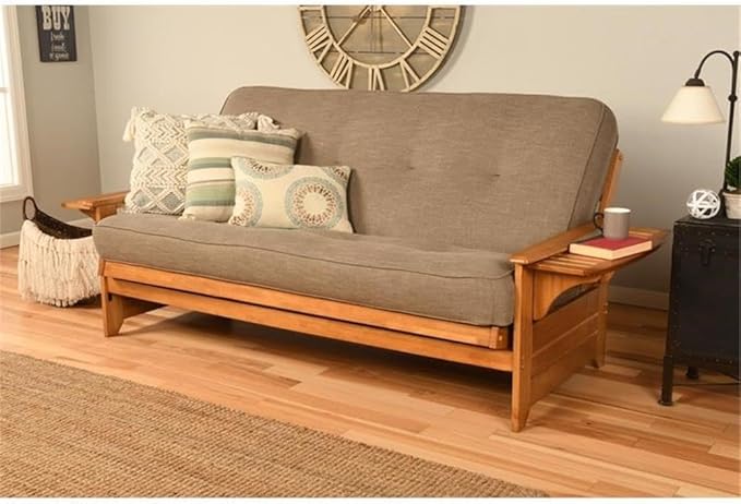 BOWERY HILL Full-Size Linen Fabric Futon in Stone Gray-Frame Not Included