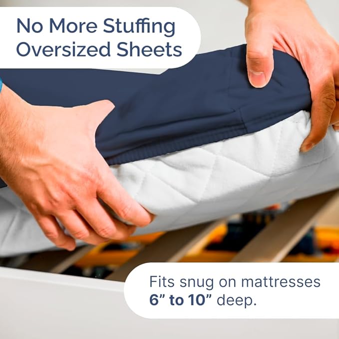 Cot Sheet Set 33” x 75” – 4 Piece Cot Size Twin Mattress Sheets – Ideal for Camper Bunk, RVs, Bunks, Day Care, Camping & Guest Beds - Fits 6” to 10” Mattress - Comdy, Breathable & Cooling - Navy Blue