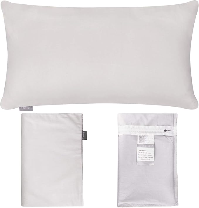 Thmyo 4-Pack 100% Cotton Lumbar Comfortable Solid Decorative Throw Pillow Case Rectangle Cushion Cover Sublimation Blank Pillow Covers DIY Throw Pillowcase(12x20inch/30x50cm,Light Silver Grey)