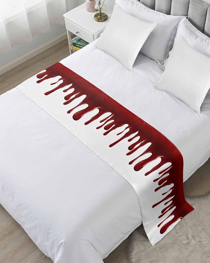 Halloween Blood Pattern Bed Runners for Bedroom Hotel,Decorative Bedding Scarf Horror Dark Red Fluid Style Bed End Blanket Bedding Runner Scarves for King Size Bed,102x20in